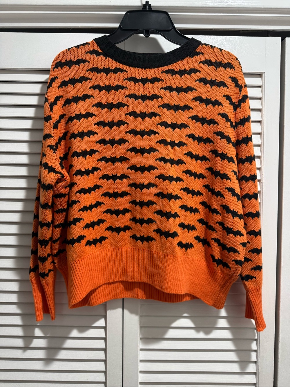 Halloween Bat Print Crewneck Sweater - Orange & Black